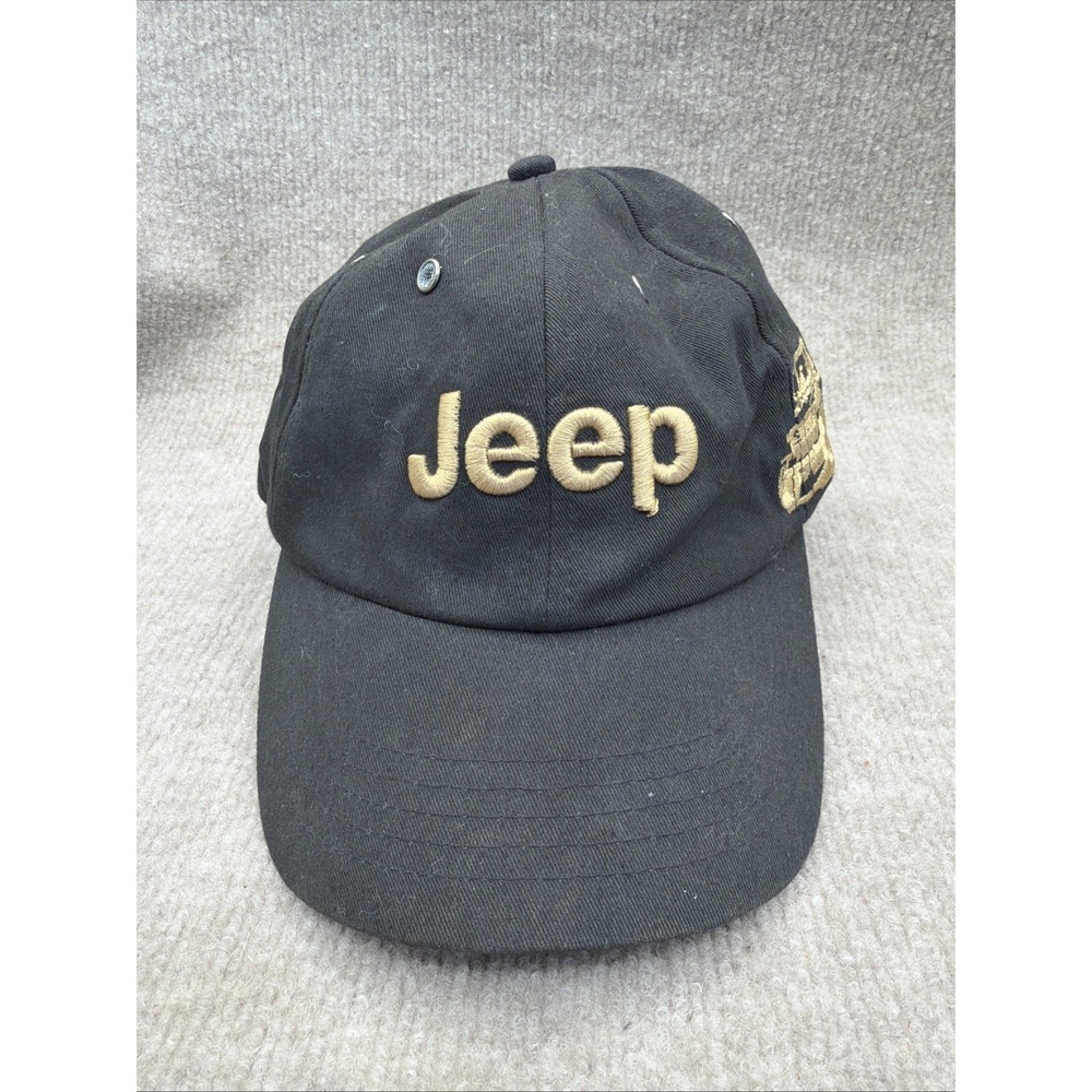 Jeep Hat Cap Strap Back Black Gold Logo Embroidered Off-Road 4x4 Wrangler